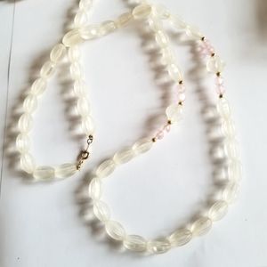 Vintage frosted beads necklace clear pink pastel long